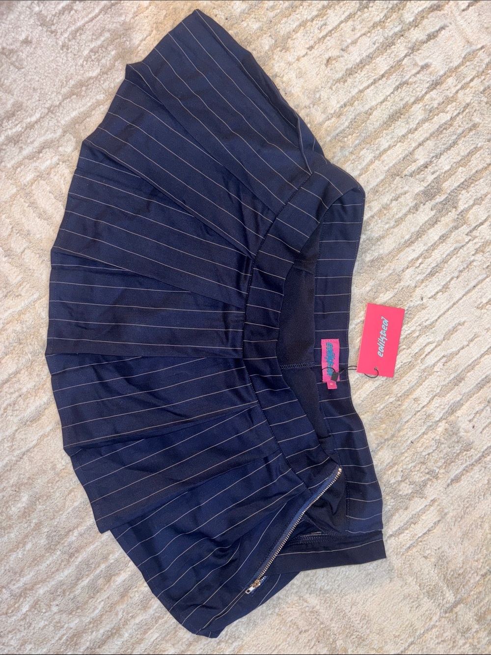Edikted Navy Pinstripe Pleated low rise Mini Skort